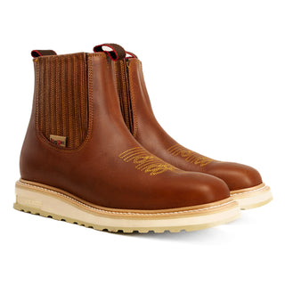 Ultra Flex 6" Tan Work Boots for Men Slip On Safety Leather Chelsea Durable and Comfortable Work Shoes