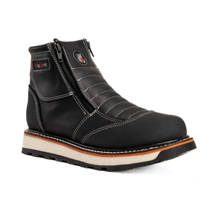 Ultra Flex 6" Black Double Zipper, Work Boots Soft Toe, Full-Grain Leather.