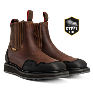 Ultra Flex 6" Guarded Master Brown Steel toe Work Boots for Men, Slip On Safety, square Chelsea  comfort boots