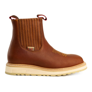 Ultra Flex 6" Tan Work Boots for Men Slip On Safety Leather Chelsea Durable and Comfortable Work Shoes