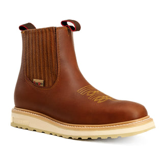 Ultra Flex 6" Tan Work Boots for Men Slip On Safety Leather Chelsea Durable and Comfortable Work Shoes
