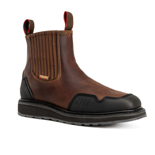 Ultra Flex 6" Guarded Master Brown Steel toe Work Boots for Men, Slip On Safety, square Chelsea  comfort boots