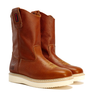 Santa Fe 11" Tan Wellington Boots , Square Toe, Pull-On Ease, Full Grain Leather.