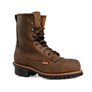 Flex Welt 8" Terrain Master Lace Up Work Boot, Waterproof Work Boots for Men ,Cigar Leather Upper, Removable Kiltie