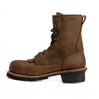 Flex Welt 8" Terrain Master Lace Up Work Boot, Waterproof Work Boots for Men ,Cigar Leather Upper, Removable Kiltie