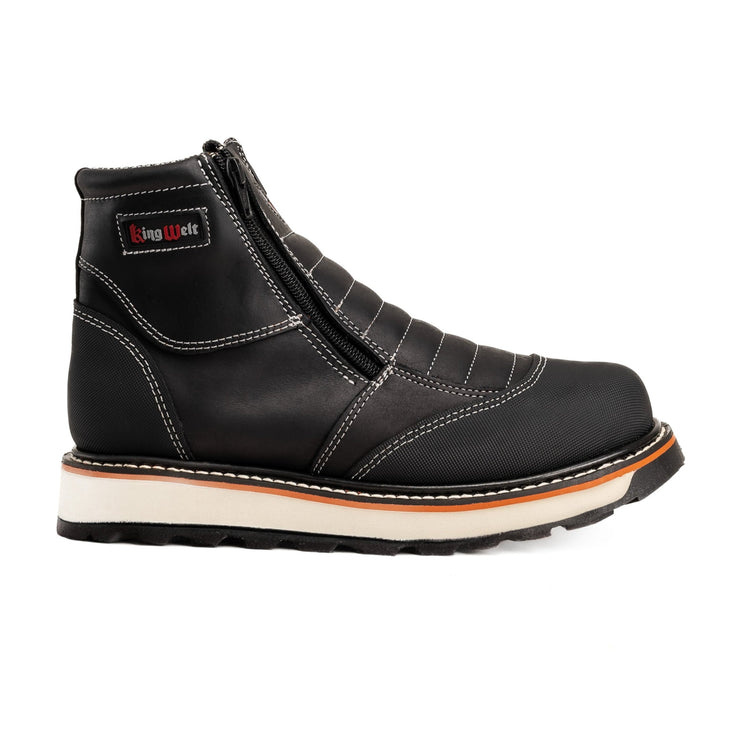 Ultra Flex 6" black Double Zipper, Work Boots Soft Toe, Full-Grain Leather.