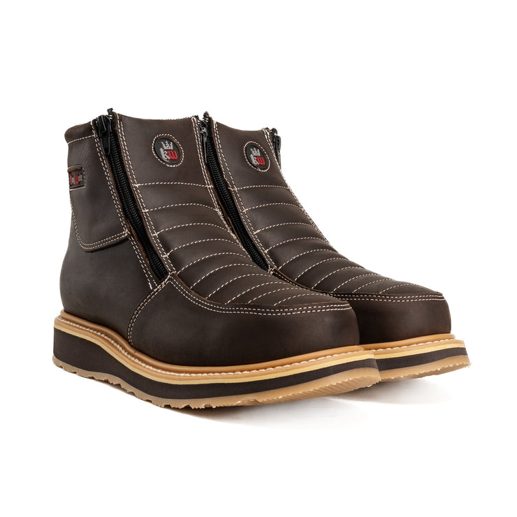 Ultra Flex 6" Brown Double Zipper Work Boots Soft Toe, Full-Grain Leather.