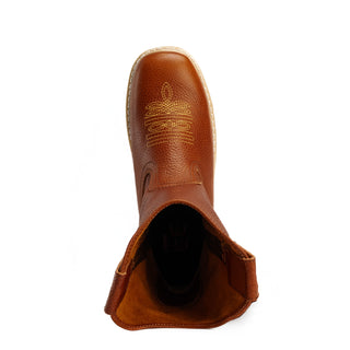 Santa Fe 11" Tan Wellington Boots , Square Toe, Pull-On Ease, Full Grain Leather.