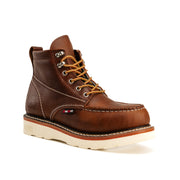 Apache 6” Dark Brown  Wedge Moc Toe Work Boots for Men , Premium Full-Grain Leather,.