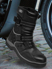 Motorcycle Riding Boots Full Black Leather Boots with Protections
